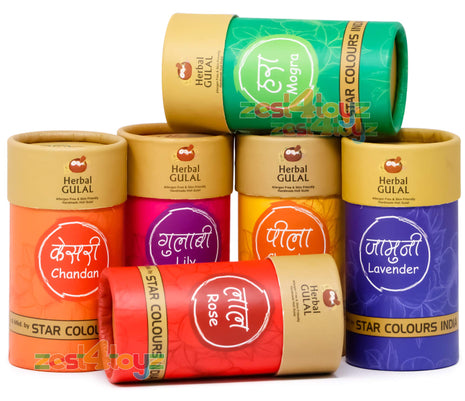 Zest 4 Toyz Non-Toxic Perfumed Herbal Gulal for Holi Celebration, Skin Friendly, Natural Fragrance Handmade Holi Gulal (80 Grm, Assorted Colour) - Pack of 3 