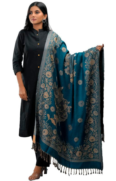 Zingle Women's Kashmiri Warm Woolen Shawl, Printed Desgin, Reversable Shawl, Funda desgin, Pashmina Thread| Winter Wear|Handloom Desgin| 