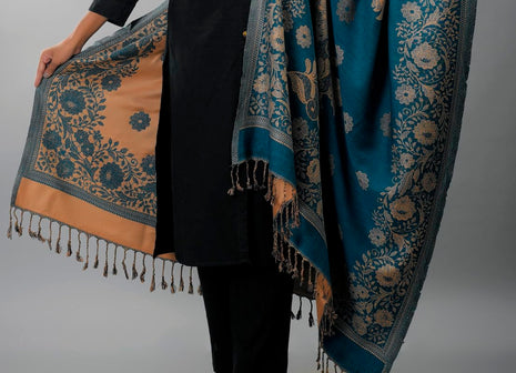 Zingle Women's Kashmiri Warm Woolen Shawl, Printed Desgin, Reversable Shawl, Funda desgin, Pashmina Thread| Winter Wear|Handloom Desgin| 