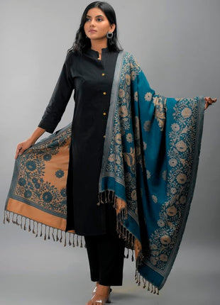 Zingle Women's Kashmiri Warm Woolen Shawl, Printed Desgin, Reversable Shawl, Funda desgin, Pashmina Thread| Winter Wear|Handloom Desgin| 