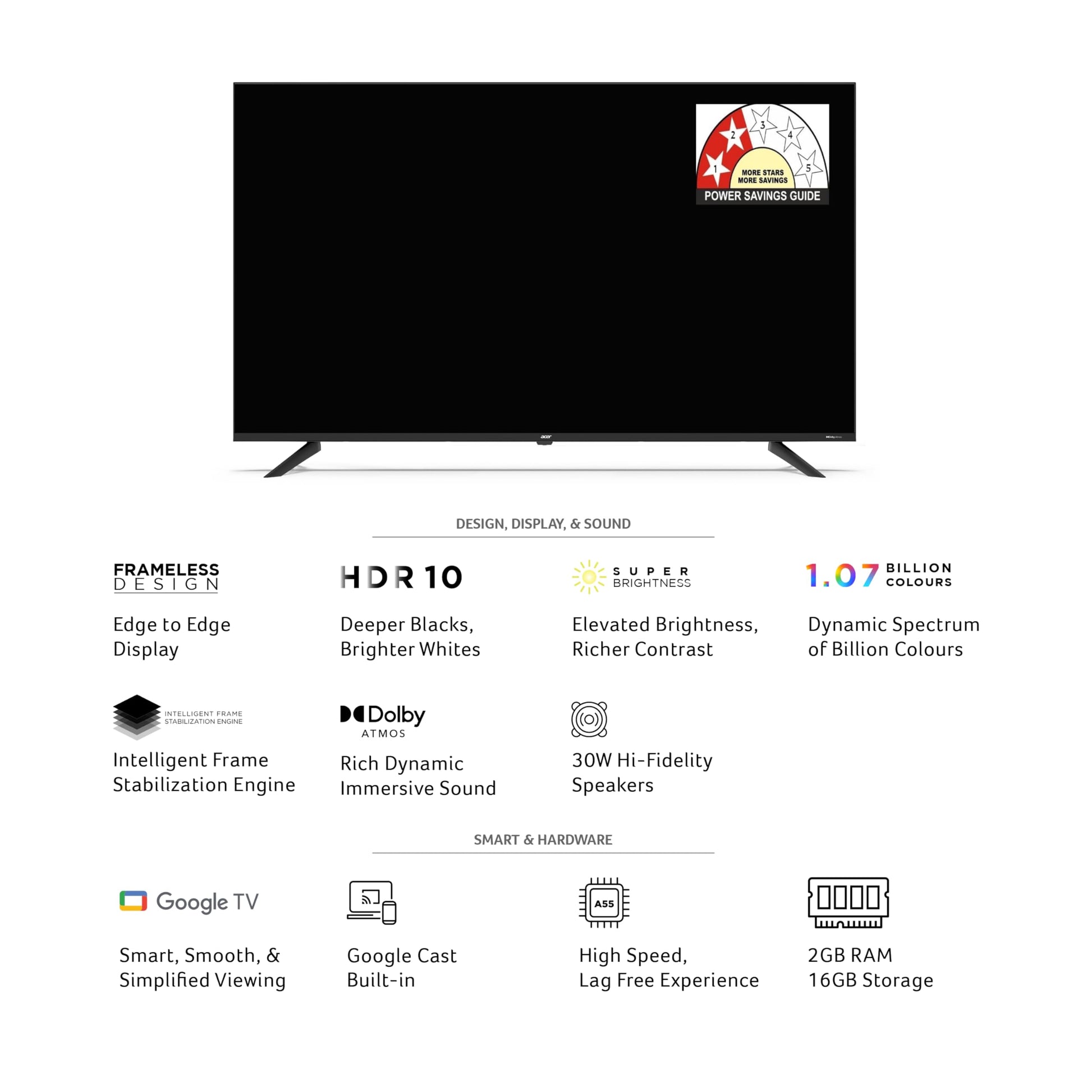 acer 126 cm (50 inches) G Plus Series 4K Ultra HD LED Smart Google TV AR50UDGGR2851AD 