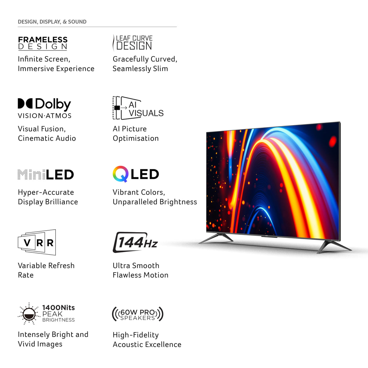 acer 164 cm (65 inches) M Series 4K Ultra HD Smart QLED Mini LED Google TV AR65UDMGR2885AT (Black) 