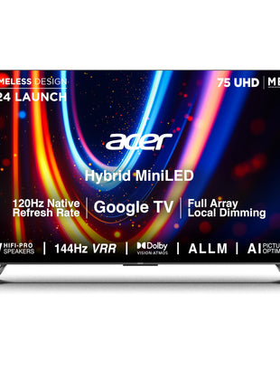 acer 189 cm (75 inches) M Series 4K Ultra HD Smart QLED Mini LED Google TV AR75UDMGR2885AT (Black) 
