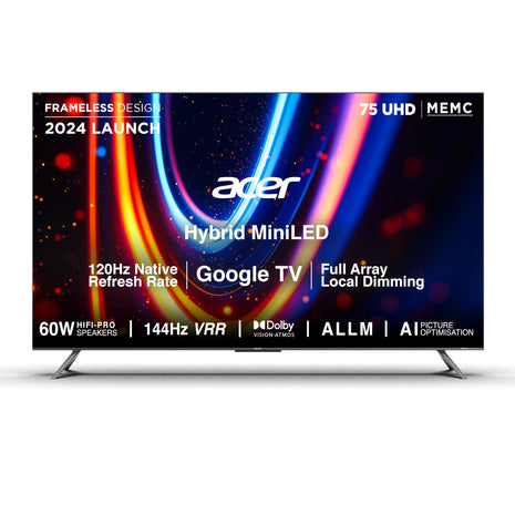 acer 189 cm (75 inches) M Series 4K Ultra HD Smart QLED Mini LED Google TV AR75UDMGR2885AT (Black) 