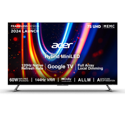 acer 189 cm (75 inches) M Series 4K Ultra HD Smart QLED Mini LED Google TV AR75UDMGR2885AT (Black) 