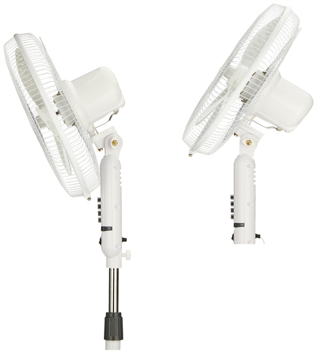 amazon basics High-Speed Oscillating Pedestal Fan I 3 Adjustable Fan Speeds | Rust Resistant Body, Adjustable Length | RPM 2200 | 400mm Sweep Length (White) 