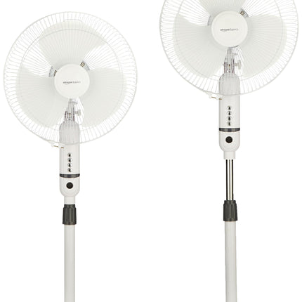 amazon basics High-Speed Oscillating Pedestal Fan I 3 Adjustable Fan Speeds | Rust Resistant Body, Adjustable Length | RPM 2200 | 400mm Sweep Length (White) 