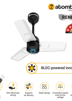 atomberg Renesa 600mm BLDC Motor 5 Star Rated Sleek Ceiling Fans with Remote Control | Upto 65% Energy Saving, High Air Delivery and LED Indicators | 2 years(+1 Year extended Warranty on registration) 