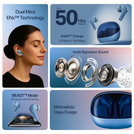 boAt 2025 Launch Airdopes Plus 311,Glass Design,ENx Tech,50 H Battery, Fast Charge, Stream Ad Free Music via App Support, Bluetooth Earbuds, TWS Ear Buds Wireless Earphones with mic (Midnight Black) 