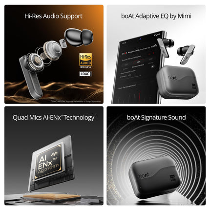 boAt Airdopes 800 HiDef, Hi-Res Audio LDAC, 4Mic ENx, App Support, ASAP Charge, IPX5, Low Latency, Dual Pairing, BTv5.3, Bluetooth TWS in Ear Earbuds Wireless Earphones (Graphite Grey) 