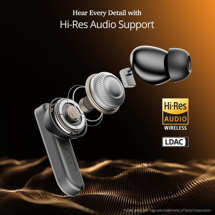 boAt Airdopes 800 HiDef, Hi-Res Audio LDAC, 4Mic ENx, App Support, ASAP Charge, IPX5, Low Latency, Dual Pairing, BTv5.3, Bluetooth TWS in Ear Earbuds Wireless Earphones (Graphite Grey) 