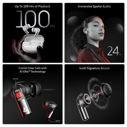 boAt Airdopes Ultra Pro (2025 Launch), 100Hrs Battery, Dual Pairing, Spatial Audio,App Support, Fast Charge,4Mics ENx, v5.3 Bluetooth Earbuds, TWS Ear Buds Wireless Earphones with mic (Gunmetal Black) 