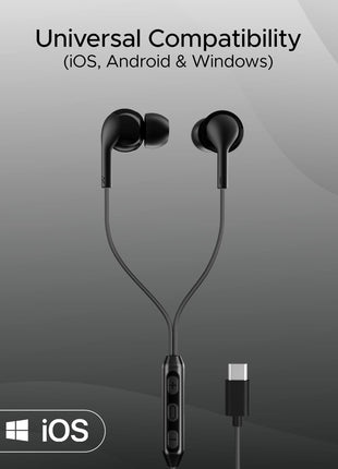 boAt Bassheads 100 C Wired Headphones Earphones with Type-C Jack, in-Line Microphone, in Ear, 10Mm Drivers, Signature Sound, Integrated Controls & Multi-Os Compatibility (Black) 