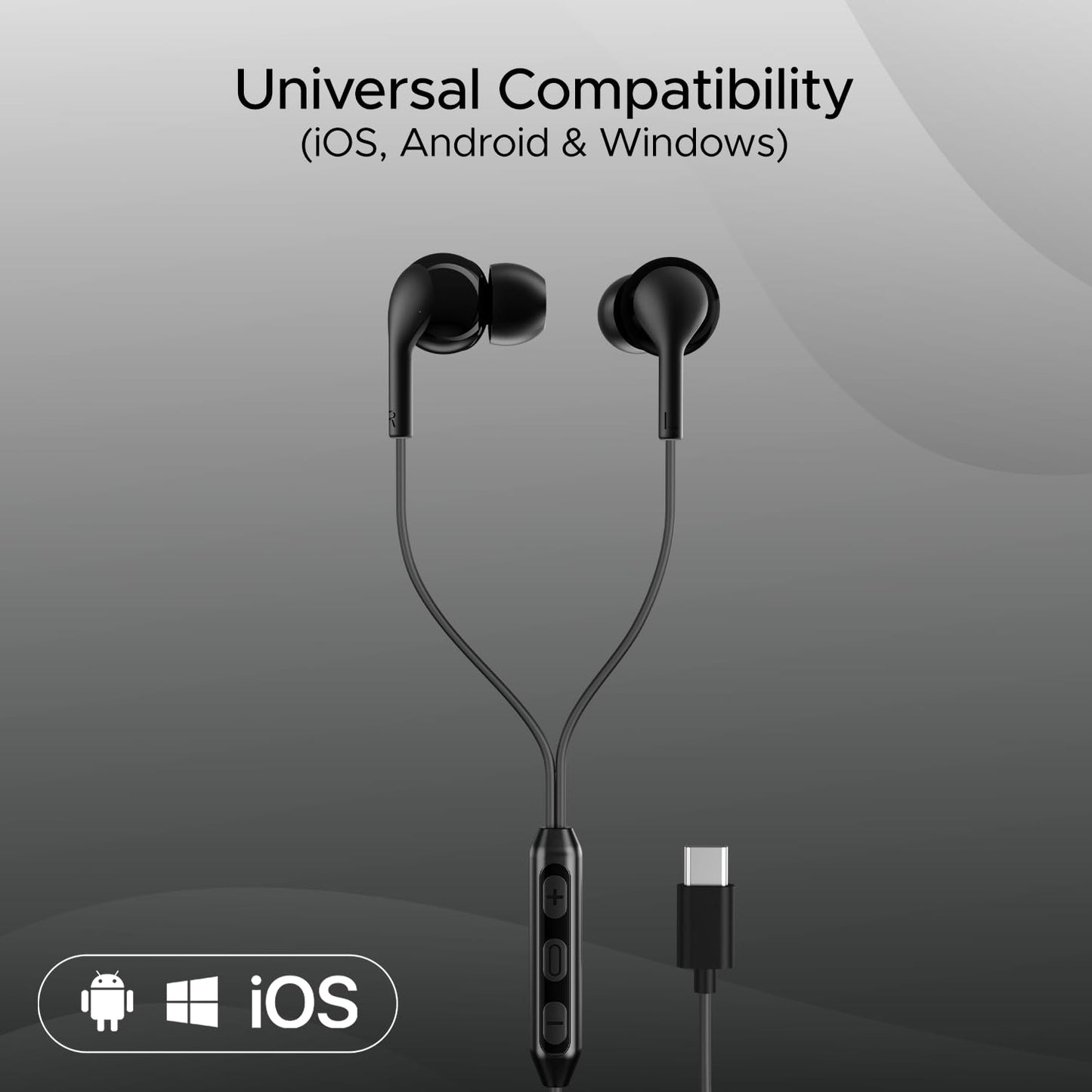 boAt Bassheads 100 C Wired Headphones Earphones with Type-C Jack, in-Line Microphone, in Ear, 10Mm Drivers, Signature Sound, Integrated Controls & Multi-Os Compatibility (Black) 