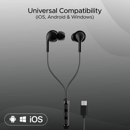 boAt Bassheads 100 C Wired Headphones Earphones with Type-C Jack, in-Line Microphone, in Ear, 10Mm Drivers, Signature Sound, Integrated Controls & Multi-Os Compatibility (Black) 