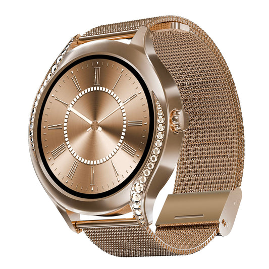 boAt Enigma Gem Women's Luxury Smart Watch w/ 1.19” (3.02cm) AMOLED Display, Emergency SOS Live Location Sharing, Watch Face Studio, QR Tray, BT Calling, 700+ Active Mode, HR & SpO2 (Rose Gold) 