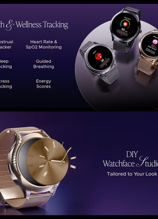 boAt Enigma Gem Women's Luxury Smart Watch w/ 1.19” (3.02cm) AMOLED Display, Emergency SOS Live Location Sharing, Watch Face Studio, QR Tray, BT Calling, 700+ Active Mode, HR & SpO2 (Rose Gold) 