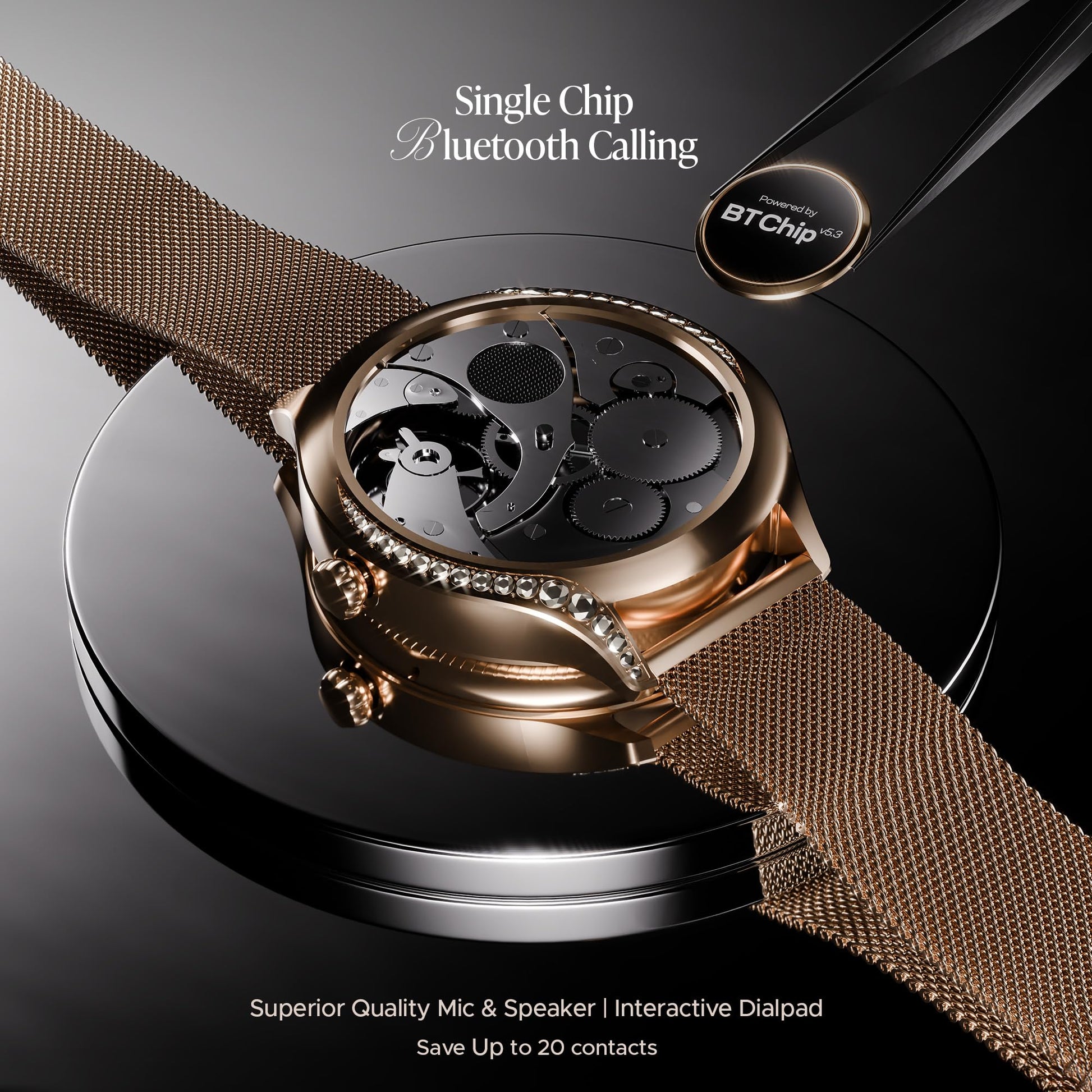 boAt Enigma Gem Women's Luxury Smart Watch w/ 1.19” (3.02cm) AMOLED Display, Emergency SOS Live Location Sharing, Watch Face Studio, QR Tray, BT Calling, 700+ Active Mode, HR & SpO2 (Rose Gold) 