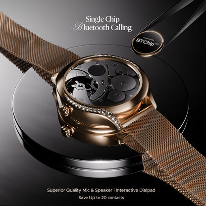 boAt Enigma Gem Women's Luxury Smart Watch w/ 1.19” (3.02cm) AMOLED Display, Emergency SOS Live Location Sharing, Watch Face Studio, QR Tray, BT Calling, 700+ Active Mode, HR & SpO2 (Rose Gold) 