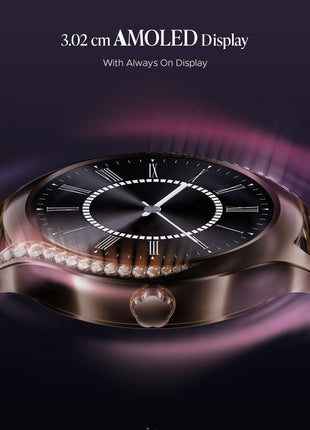 boAt Enigma Gem Women's Luxury Smart Watch w/ 1.19” (3.02cm) AMOLED Display, Emergency SOS Live Location Sharing, Watch Face Studio, QR Tray, BT Calling, 700+ Active Mode, HR & SpO2 (Rose Gold) 