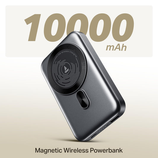 boAt New Launch EnergyShroom PB331 (Magsafe) 10000mAh Magnetic Wireless Powerbank, 15W Wireless & 22.5W Wired Charging for (iPhone 16,15,14,13 & 12, Android & Other Qi Enabled Devices) (Ash Black) 