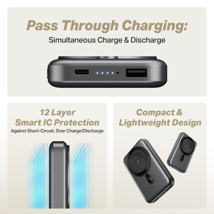 boAt New Launch EnergyShroom PB331 (Magsafe) 10000mAh Magnetic Wireless Powerbank, 15W Wireless & 22.5W Wired Charging for (iPhone 16,15,14,13 & 12, Android & Other Qi Enabled Devices) (Ash Black) 