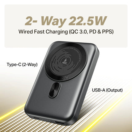 boAt New Launch EnergyShroom PB331 (Magsafe) 10000mAh Magnetic Wireless Powerbank, 15W Wireless & 22.5W Wired Charging for (iPhone 16,15,14,13 & 12, Android & Other Qi Enabled Devices) (Ash Black) 