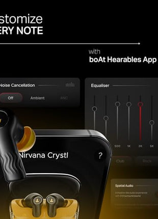 boAt New Launch Nirvana Crystl, Transparent Case,Spatial Audio, ANC(~32dB), 100Hrs Battery,4Mics ENx, Dual Pair,App Support, Bluetooth Earbuds, TWS Ear Buds Wireless Earphones with mic (Yellow Pop) 