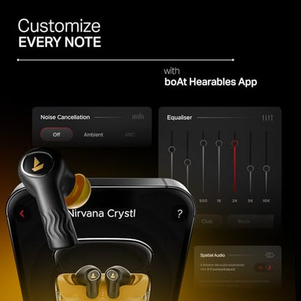 boAt New Launch Nirvana Crystl, Transparent Case,Spatial Audio, ANC(~32dB), 100Hrs Battery,4Mics ENx, Dual Pair,App Support, Bluetooth Earbuds, TWS Ear Buds Wireless Earphones with mic (Yellow Pop) 