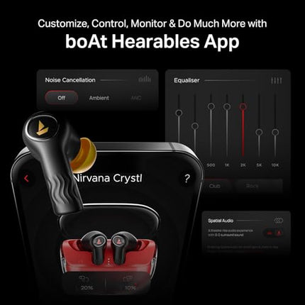 boAt New Launch Nirvana Crystl, Transparent Case,Spatial Audio, ANC(~32dB), 100Hrs Battery,4Mics ENx, Dual Pair,App Support, Bluetooth Earbuds, TWS Ear Buds Wireless Earphones with mic (Yellow Pop) 