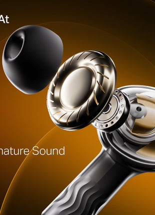 boAt New Launch Nirvana Crystl, Transparent Case,Spatial Audio, ANC(~32dB), 100Hrs Battery,4Mics ENx, Dual Pair,App Support, Bluetooth Earbuds, TWS Ear Buds Wireless Earphones with mic (Yellow Pop) 