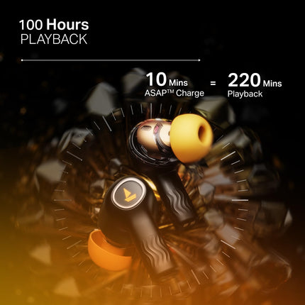 boAt New Launch Nirvana Crystl, Transparent Case,Spatial Audio, ANC(~32dB), 100Hrs Battery,4Mics ENx, Dual Pair,App Support, Bluetooth Earbuds, TWS Ear Buds Wireless Earphones with mic (Yellow Pop) 