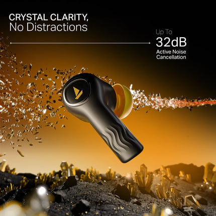 boAt New Launch Nirvana Crystl, Transparent Case,Spatial Audio, ANC(~32dB), 100Hrs Battery,4Mics ENx, Dual Pair,App Support, Bluetooth Earbuds, TWS Ear Buds Wireless Earphones with mic (Yellow Pop) 