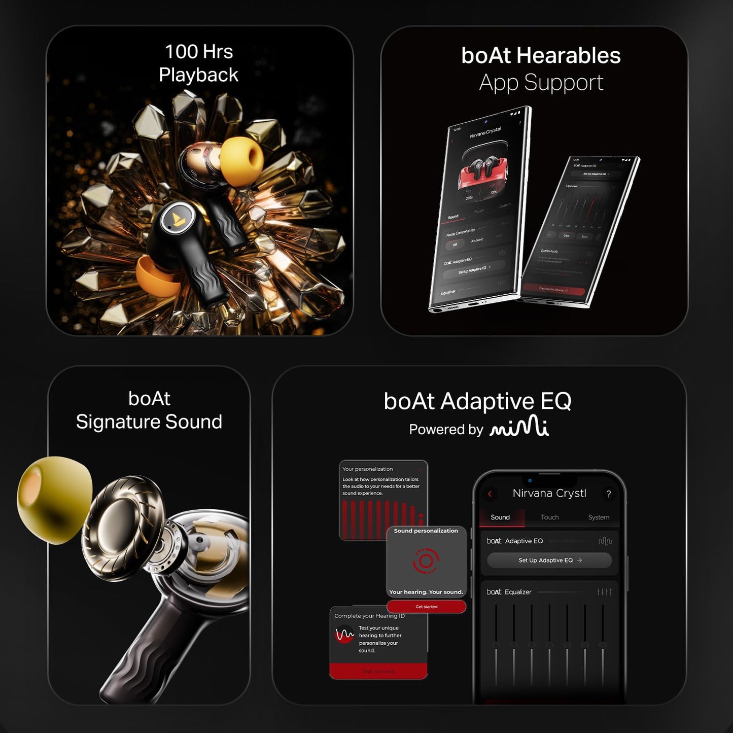 boAt New Launch Nirvana Crystl, Transparent Case,Spatial Audio, ANC(~32dB), 100Hrs Battery,4Mics ENx, Dual Pair,App Support, Bluetooth Earbuds, TWS Ear Buds Wireless Earphones with mic (Yellow Pop) 