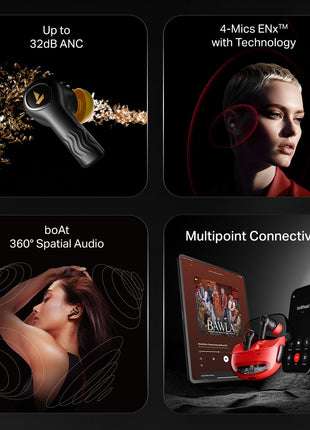 boAt New Launch Nirvana Crystl, Transparent Case,Spatial Audio, ANC(~32dB), 100Hrs Battery,4Mics ENx, Dual Pair,App Support, Bluetooth Earbuds, TWS Ear Buds Wireless Earphones with mic (Yellow Pop) 