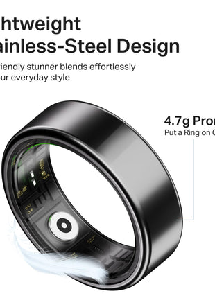 boAt New Launch SmartRing Active Plus, Auto Heart Rate, Sleep, SpO2, Stress & Skin Temperature Monitor, Stainless-Steel Build, Lightweight, 30-Days Battery, Magnetic Charging Case(9, Midnight Black) 