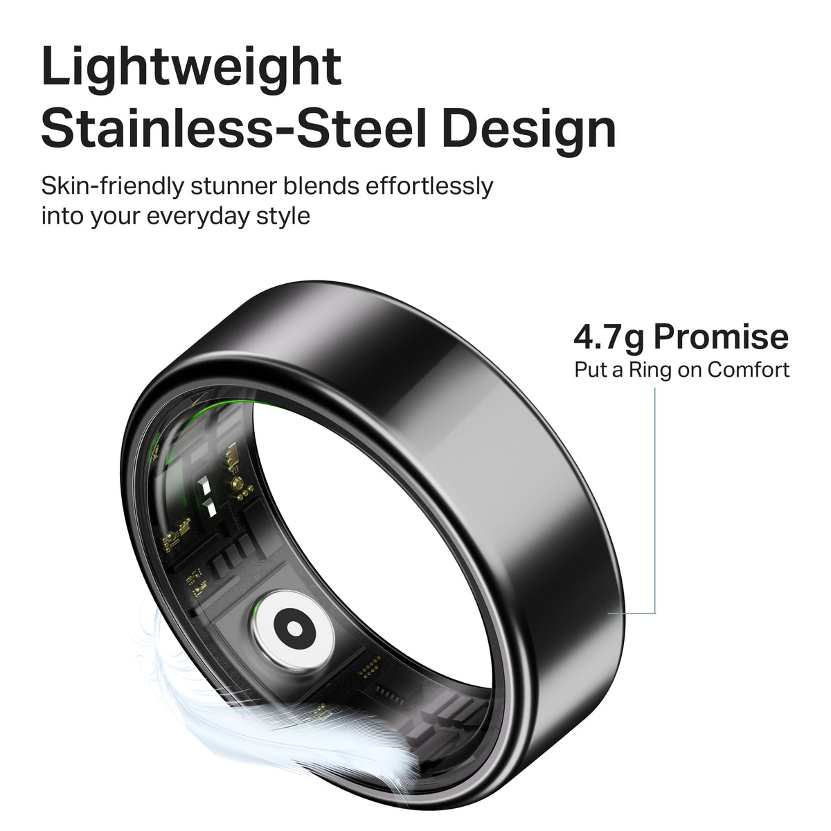 boAt New Launch SmartRing Active Plus, Auto Heart Rate, Sleep, SpO2, Stress & Skin Temperature Monitor, Stainless-Steel Build, Lightweight, 30-Days Battery, Magnetic Charging Case(9, Midnight Black) 