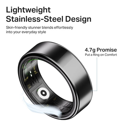 boAt New Launch SmartRing Active Plus, Auto Heart Rate, Sleep, SpO2, Stress & Skin Temperature Monitor, Stainless-Steel Build, Lightweight, 30-Days Battery, Magnetic Charging Case(9, Midnight Black) 