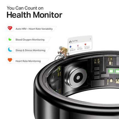 boAt New Launch SmartRing Active Plus, Auto Heart Rate, Sleep, SpO2, Stress & Skin Temperature Monitor, Stainless-Steel Build, Lightweight, 30-Days Battery, Magnetic Charging Case(9, Midnight Black) 