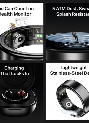 boAt New Launch SmartRing Active Plus, Auto Heart Rate, Sleep, SpO2, Stress & Skin Temperature Monitor, Stainless-Steel Build, Lightweight, 30-Days Battery, Magnetic Charging Case(9, Midnight Black) 