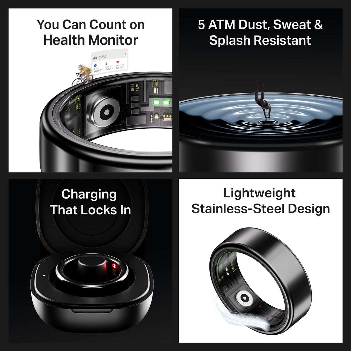 boAt New Launch SmartRing Active Plus, Auto Heart Rate, Sleep, SpO2, Stress & Skin Temperature Monitor, Stainless-Steel Build, Lightweight, 30-Days Battery, Magnetic Charging Case(9, Midnight Black) 