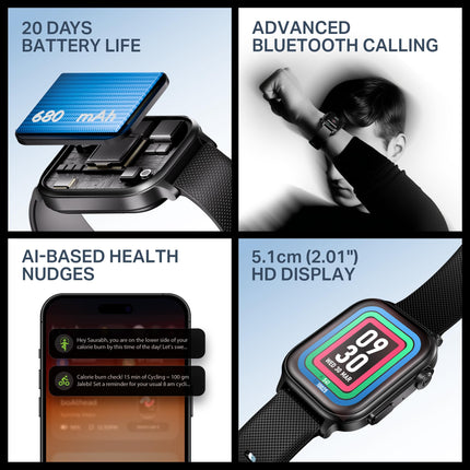 boAt New Launch Storm Infinity Max, 20 Days Maximum Battery, Biggest Battery Capacity Ever! 2.01" (5.1cm) Display, Functional Crown, AI Nudges, BT Calling, Smart Watch for Men & Women (Black) 