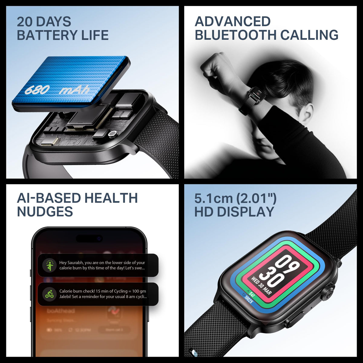 boAt New Launch Storm Infinity Max, 20 Days Maximum Battery, Biggest Battery Capacity Ever! 2.01" (5.1cm) Display, Functional Crown, AI Nudges, BT Calling, Smart Watch for Men & Women (Black) 