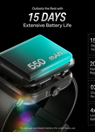 boAt New Launch Storm Infinity w/15 Days Extensive Battery fueled by Huge 550mAh Battery, Fast Charge, 1.83”(4.65cm)HD Display, Functional Crown, BT Calling, Smart watch for Men & Women (Active Black) 