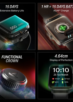boAt New Launch Storm Infinity w/15 Days Extensive Battery fueled by Huge 550mAh Battery, Fast Charge, 1.83”(4.65cm)HD Display, Functional Crown, BT Calling, Smart watch for Men & Women (Active Black) 