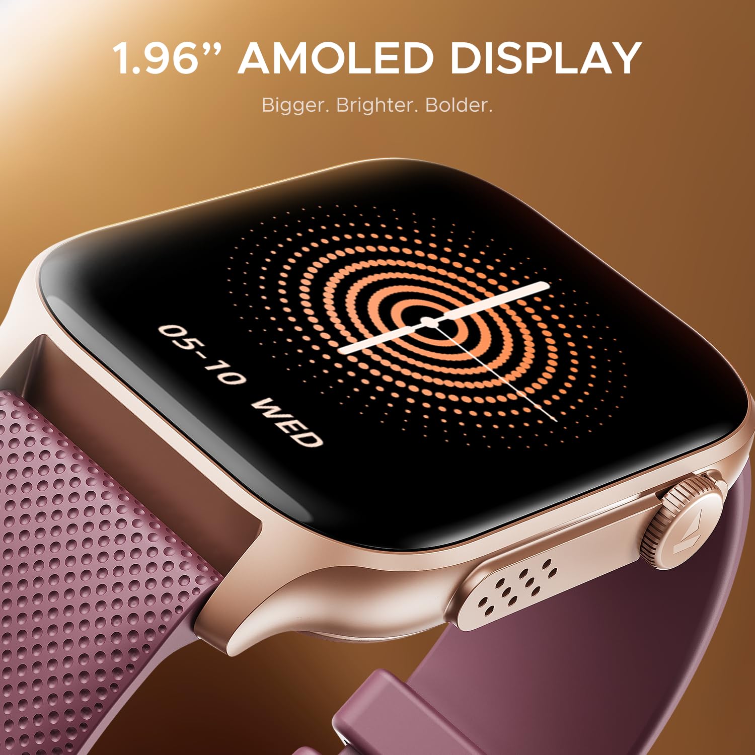 boAt New Launch Ultima Ember Smartwatch w/ 1.96" (4.97 cm) AMOLED Display, Personalized Fitness Nudges, Functional Crown, 100+ Sports Modes, Custom Watch Faces (Royal Berry), Burgundy 