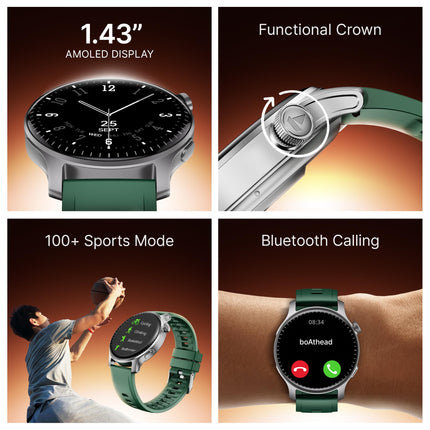 boAt New Launch Ultima Prime smartwatch with 1.43” AMOLED Display, Personalized Fitness Nudges, Functional Crown,100+ Sports Modes, Watch Face Studio (Forest Green) 