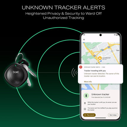 boAt Tag Bluetooth Item Finder for Android Devices, Google Find Hub App Support, 80dB Alarm, Additional Battery, 1 Year Battery (Black) 