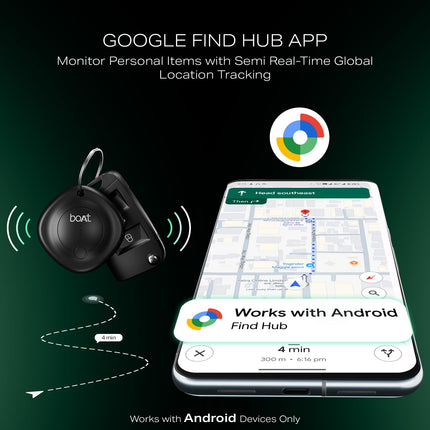 boAt Tag Bluetooth Item Finder for Android Devices, Google Find Hub App Support, 80dB Alarm, Additional Battery, 1 Year Battery (Black) 
