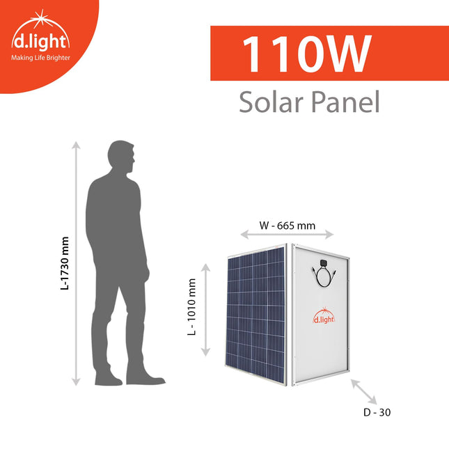 d.light 110W 12V Monocrystalline Solar Panel | Durable & High Efficiency | Ideal for Home & Off-Grid Use with 25 Years Warranty (Pack of 1) 